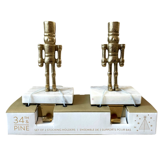 34th & Pine Stocking Holders Gold Nutcracker Marble Base Viral Christmas New - Picture 1 of 10